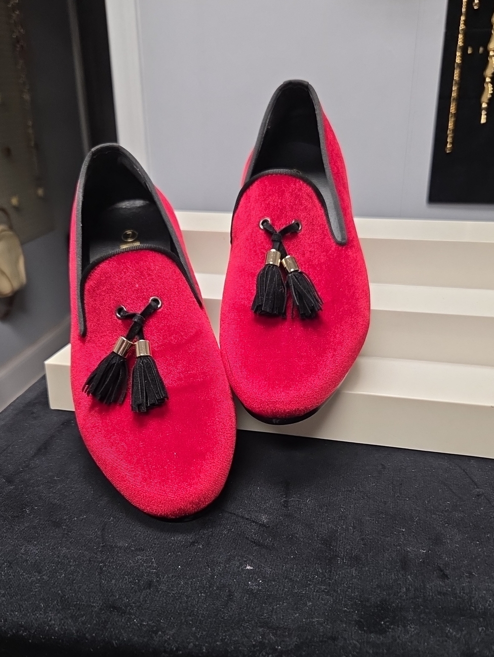 Men's Formal Red Velvet Tassel Slip-On Loafers By Herpelunde